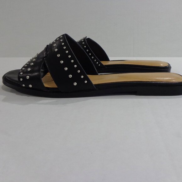 Nine West Womens‎ Sandals Faux Leather Slides Slip on Black Flat Studs Size 9.5M - Picture 2 of 7